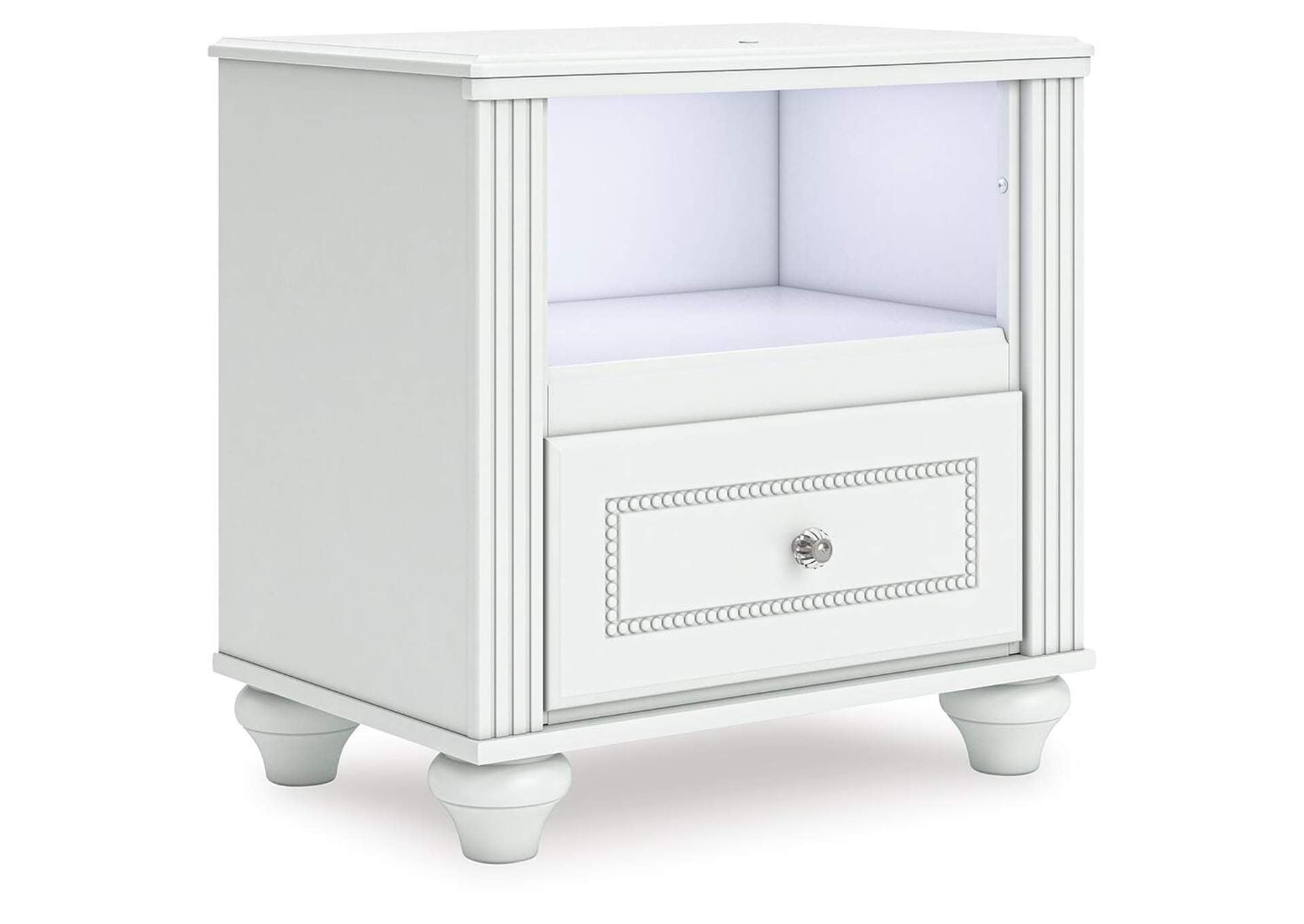 Maylilly Twin Upholstered Panel Storage Bed, Dresser, Mirror and Nightstand angled view