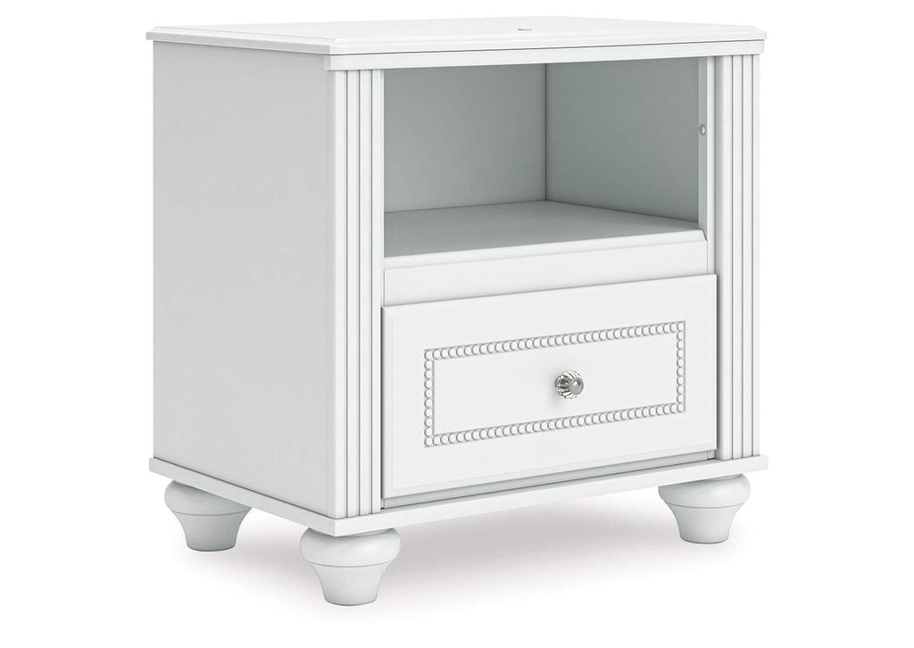 Maylilly Twin Upholstered Panel Storage Bed, Dresser, Mirror and Nightstand angled view