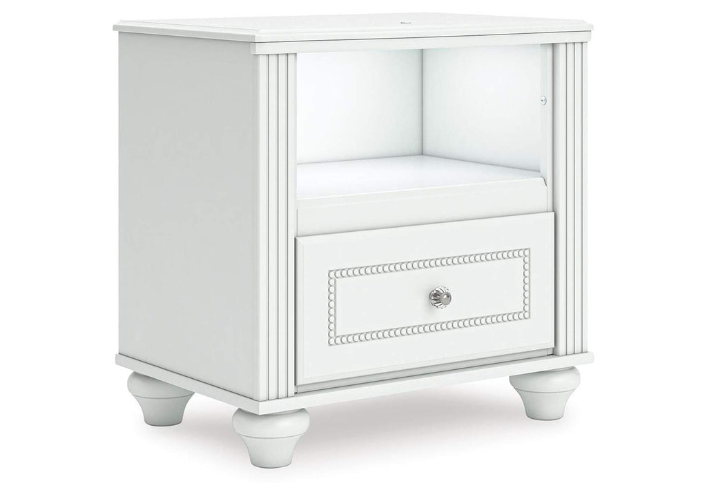 Maylilly Twin Upholstered Panel Bed, Dresser, Mirror and Nightstand angled view