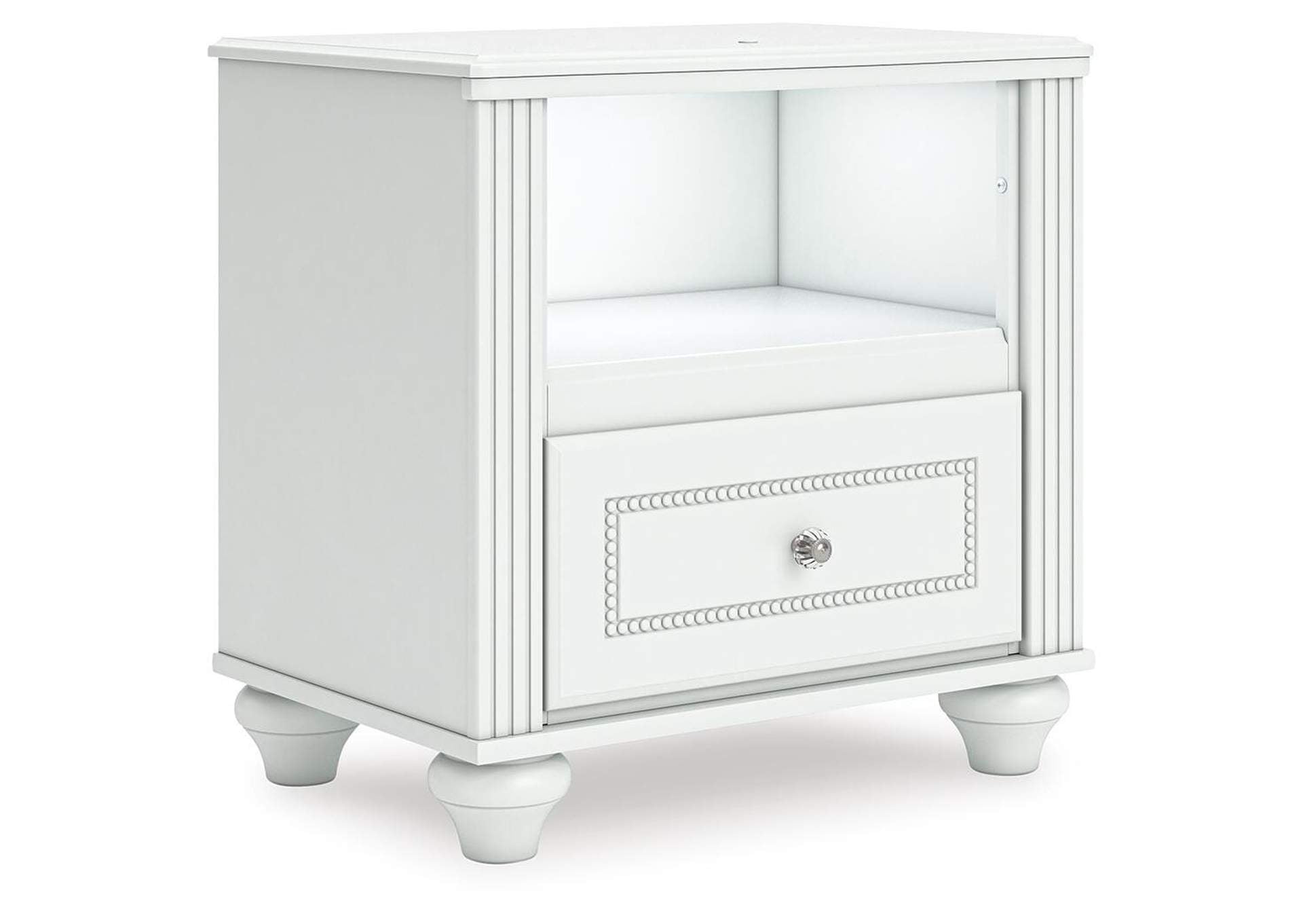 Maylilly Twin Upholstered Panel Bed, Dresser, Mirror and Nightstand angled view