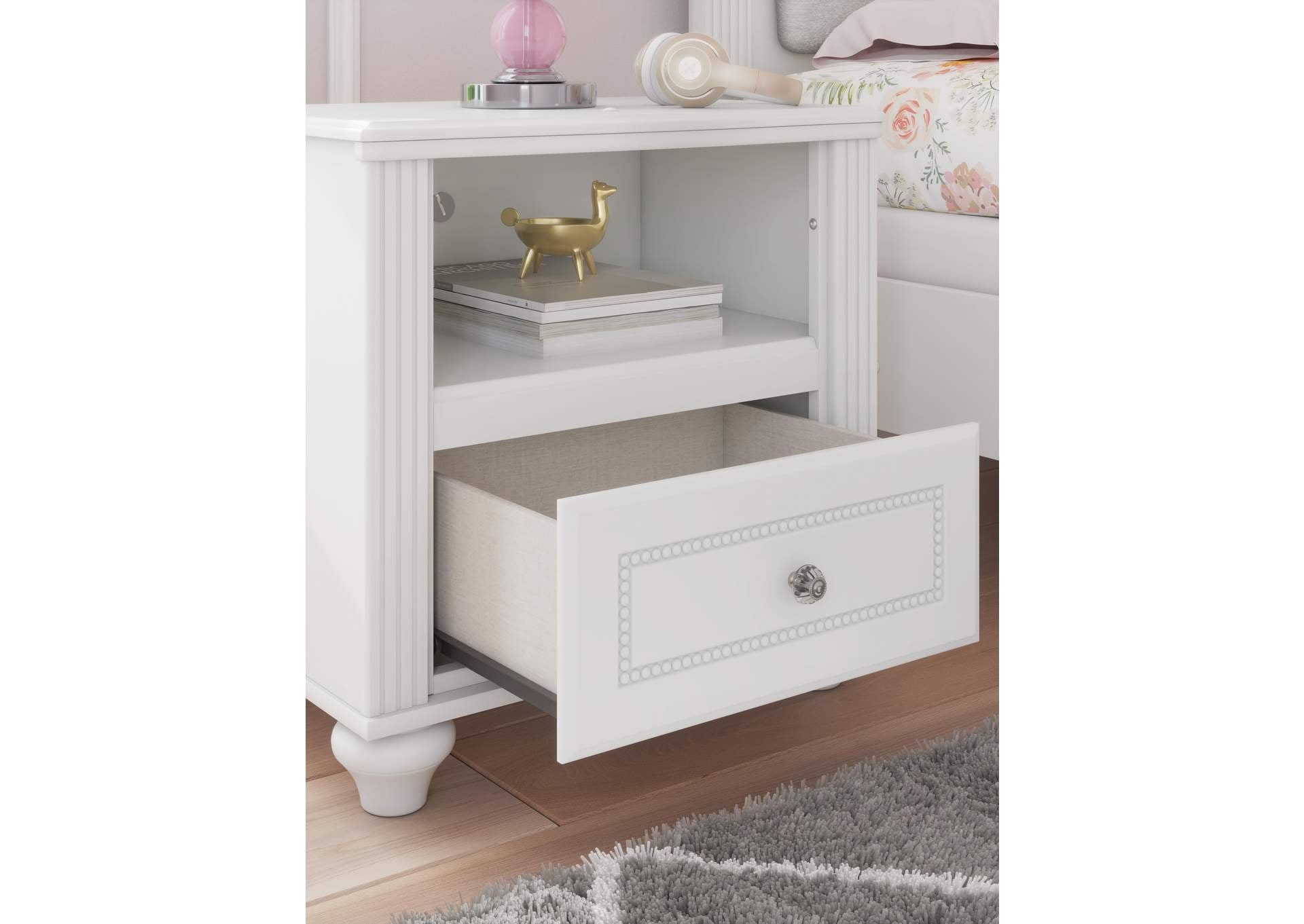 Maylilly Twin Upholstered Panel Bed, Dresser and Nightstand detail