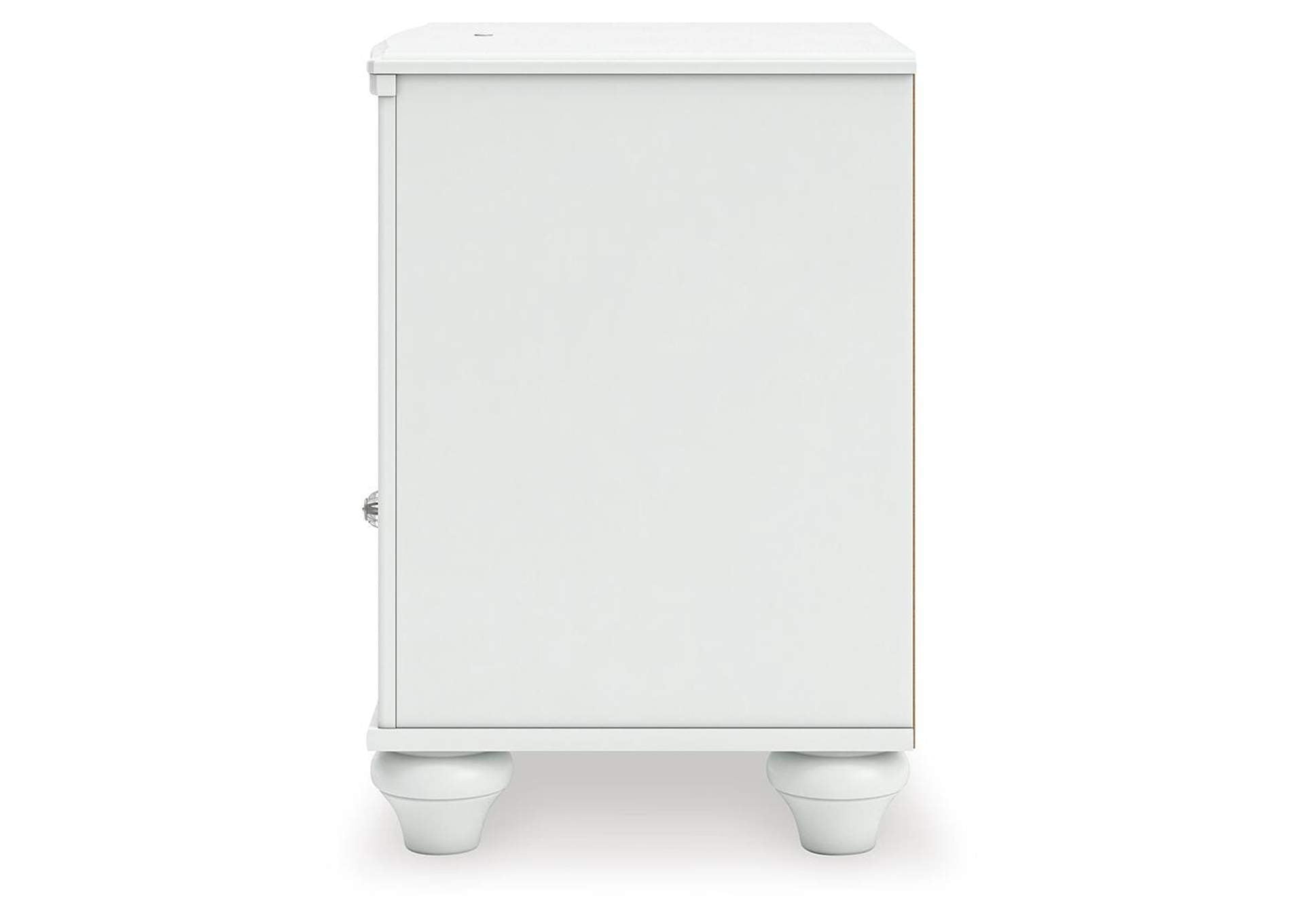 Maylilly Full Upholstered Panel Bed, Dresser and Nightstand side view
