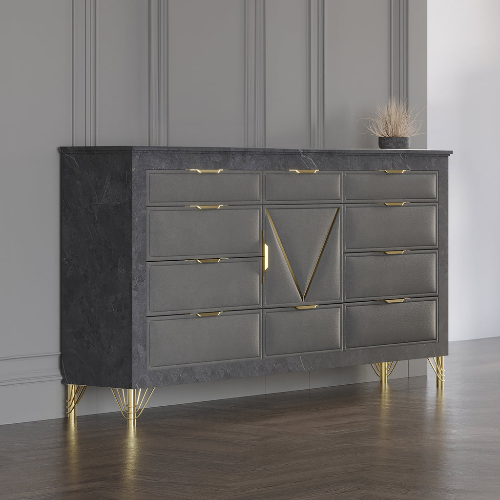 Symmetry 10 Drawer Dresser-Charcoal