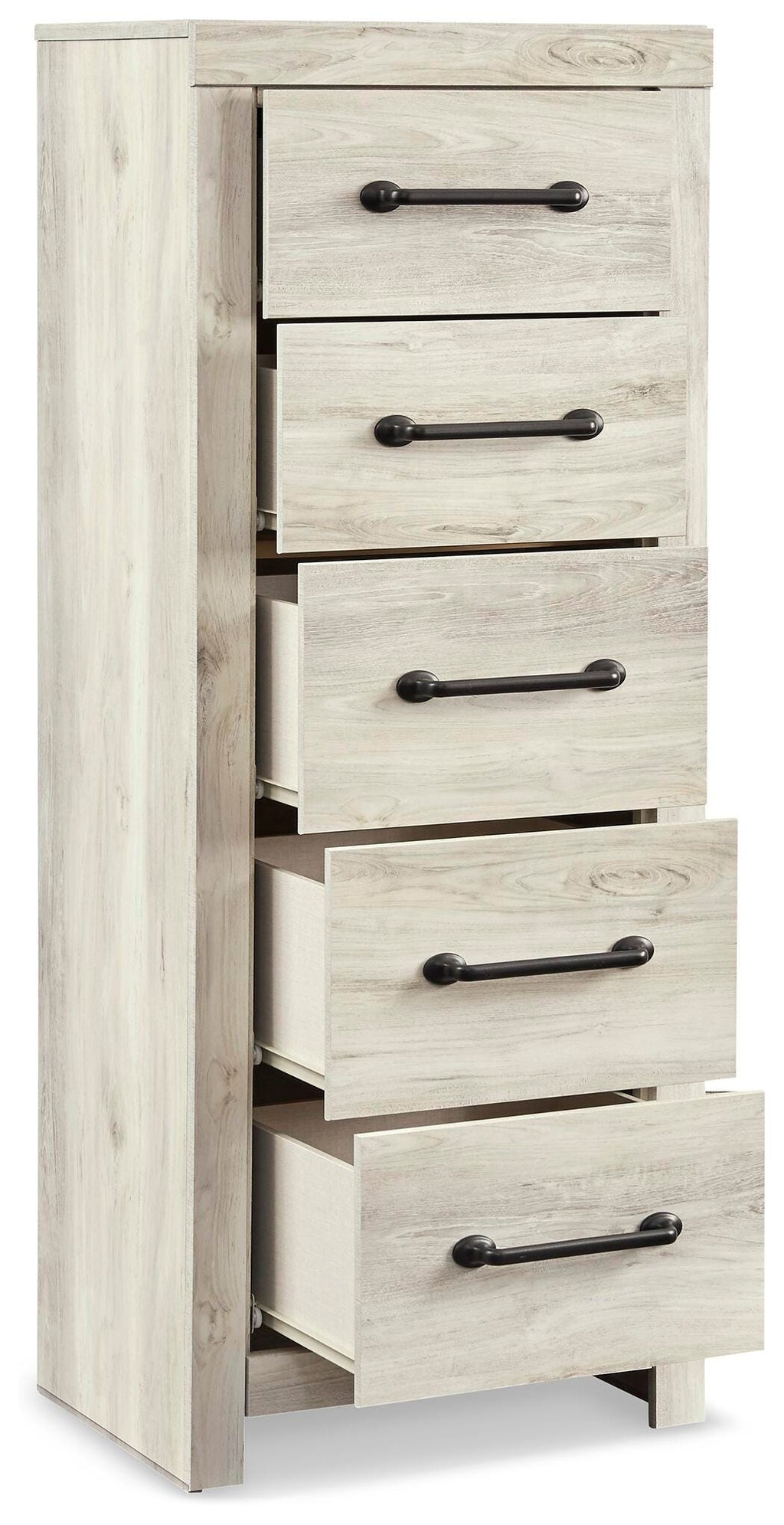 Cambeck Narrow Chest of Drawers in Whitewash, open view