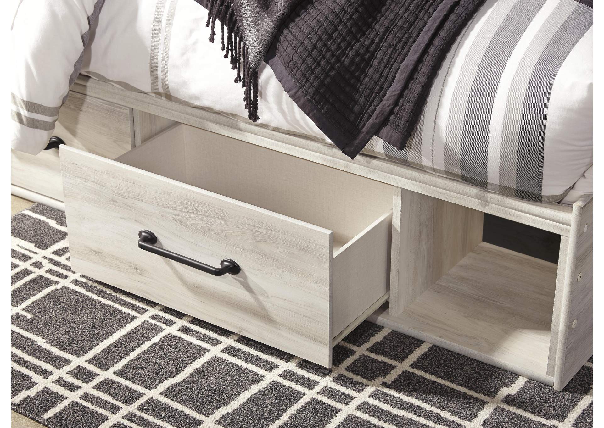 Cambeck King Panel Bed with 2 Storage Drawers with Mirrored Dresser, Chest and Nightstand detail