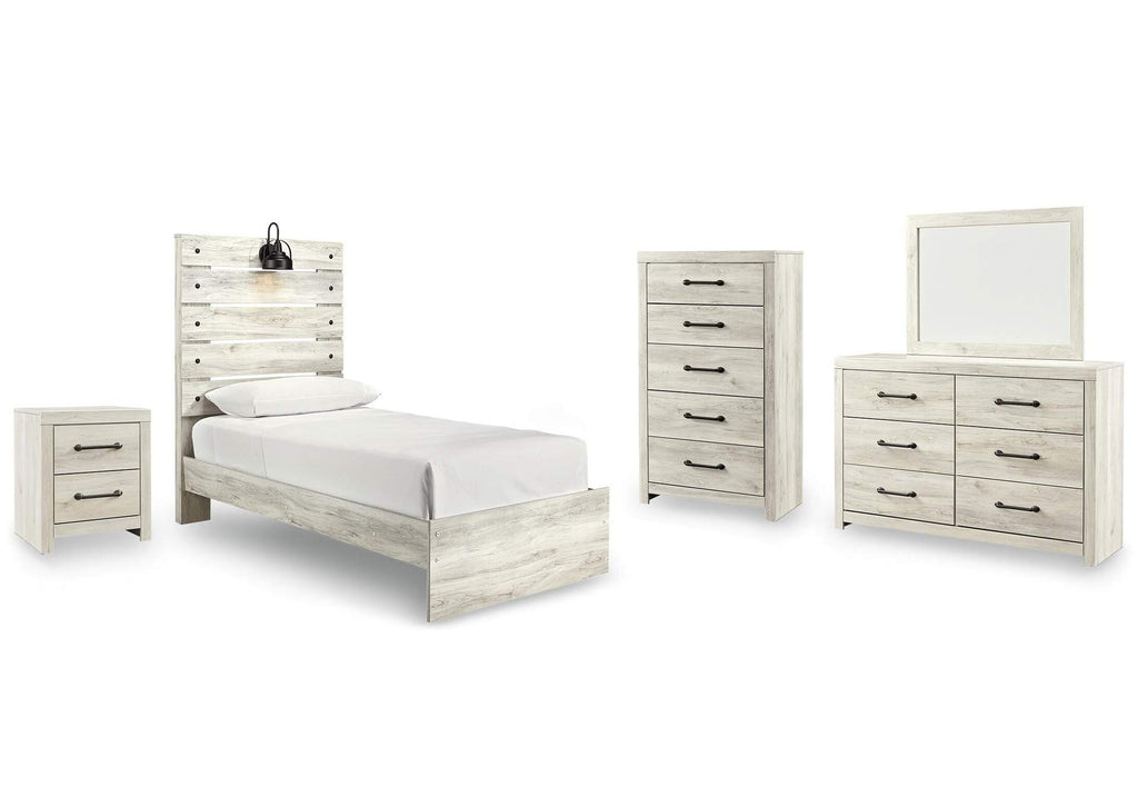 Cambeck Twin Panel Bed with Mirrored Dresser, Chest and Nightstand