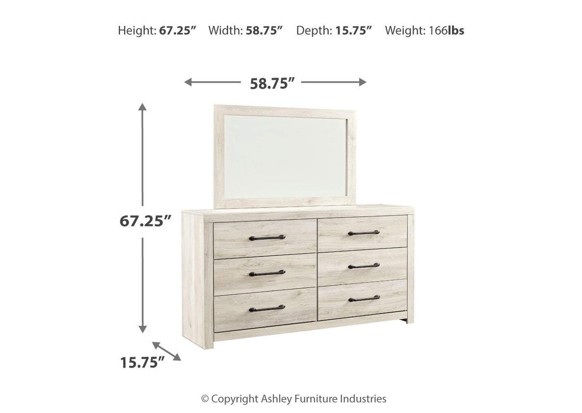 Cambeck Twin Panel Bed with Mirrored Dresser, Chest and Nightstand dimensions