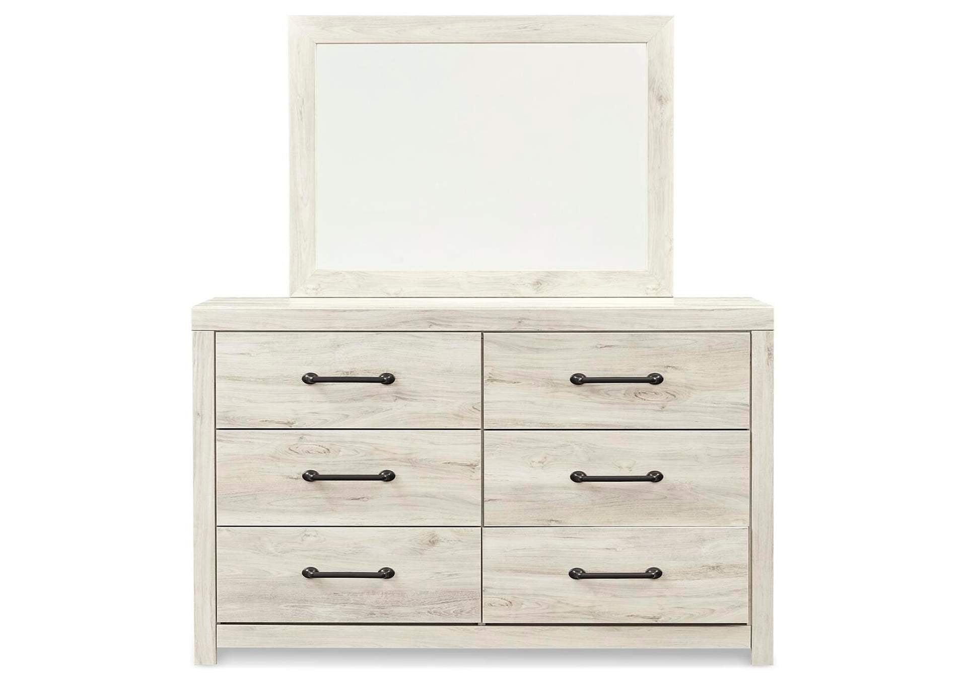 Cambeck King Panel Bed with 2 Storage Drawers with Mirrored Dresser, Chest and 2 Nightstands front view