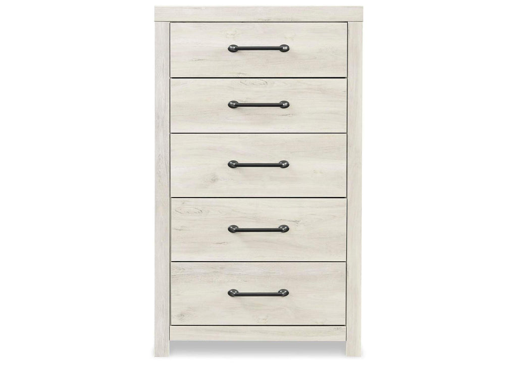 Cambeck King Panel Bed with 2 Storage Drawers with Mirrored Dresser and Chest