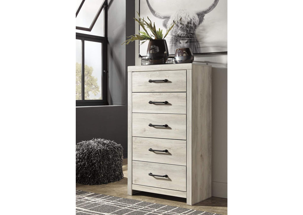 Cambeck King Panel Bed with 2 Storage Drawers with Mirrored Dresser and Chest