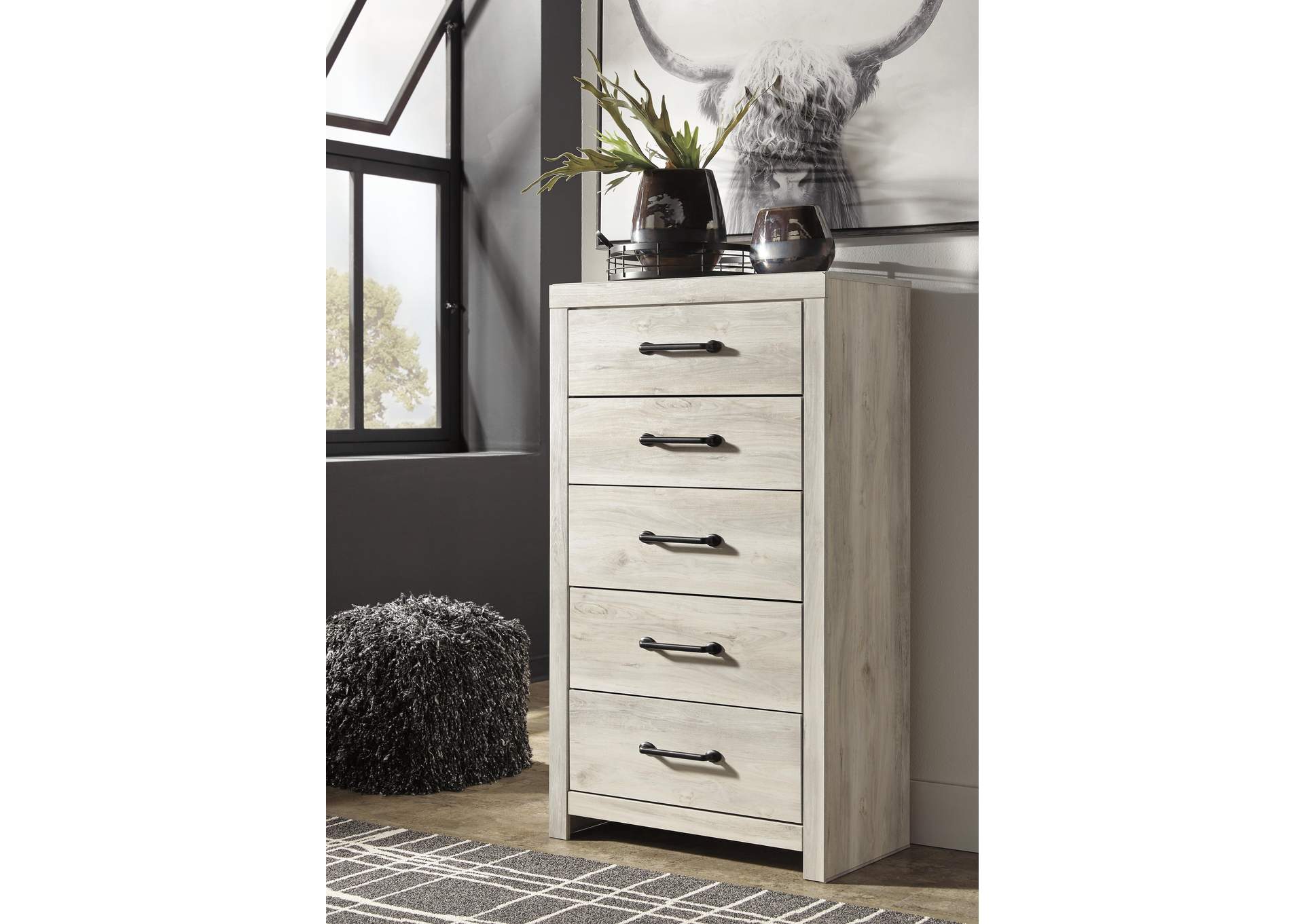 Cambeck King Panel Bed with 2 Storage Drawers with Mirrored Dresser and Chest