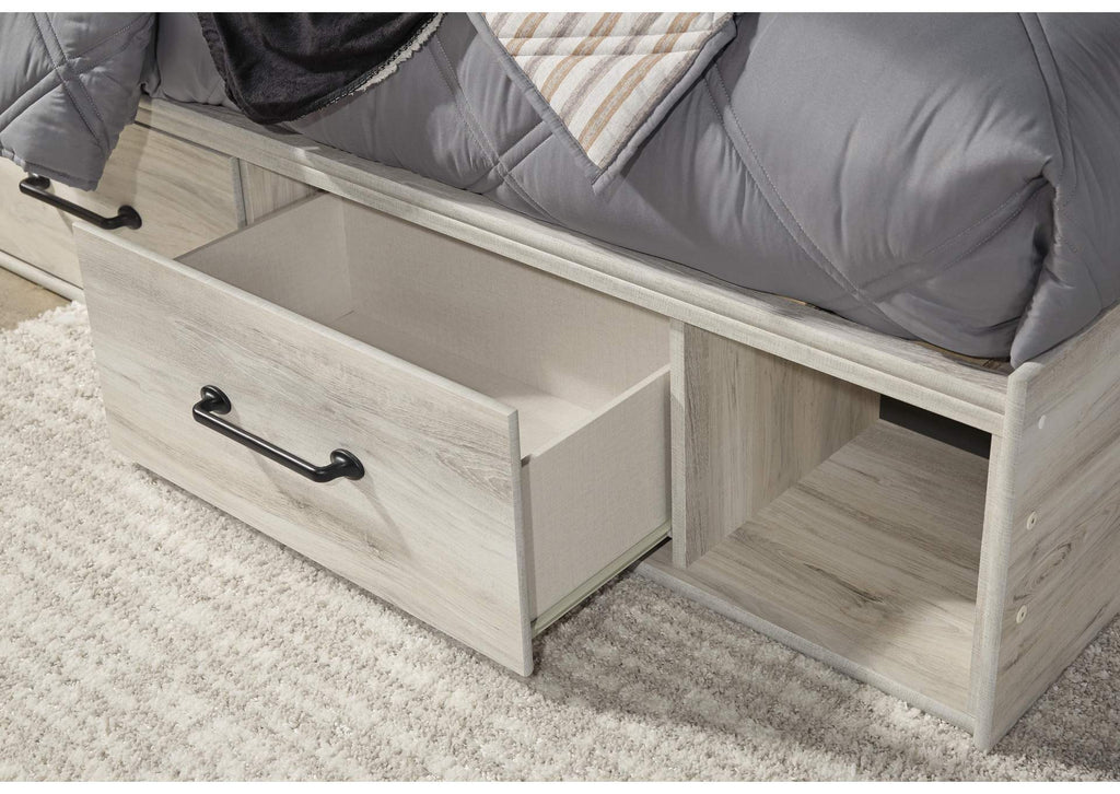 Cambeck Twin Panel Bed with 4 Storage Drawers with Mirrored Dresser, Chest and Nightstand detail