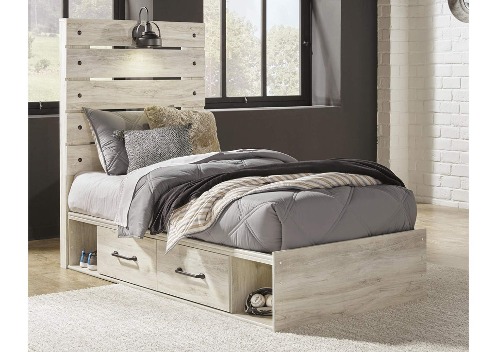 Cambeck Twin Panel Bed with 4 Storage Drawers with Mirrored Dresser room view