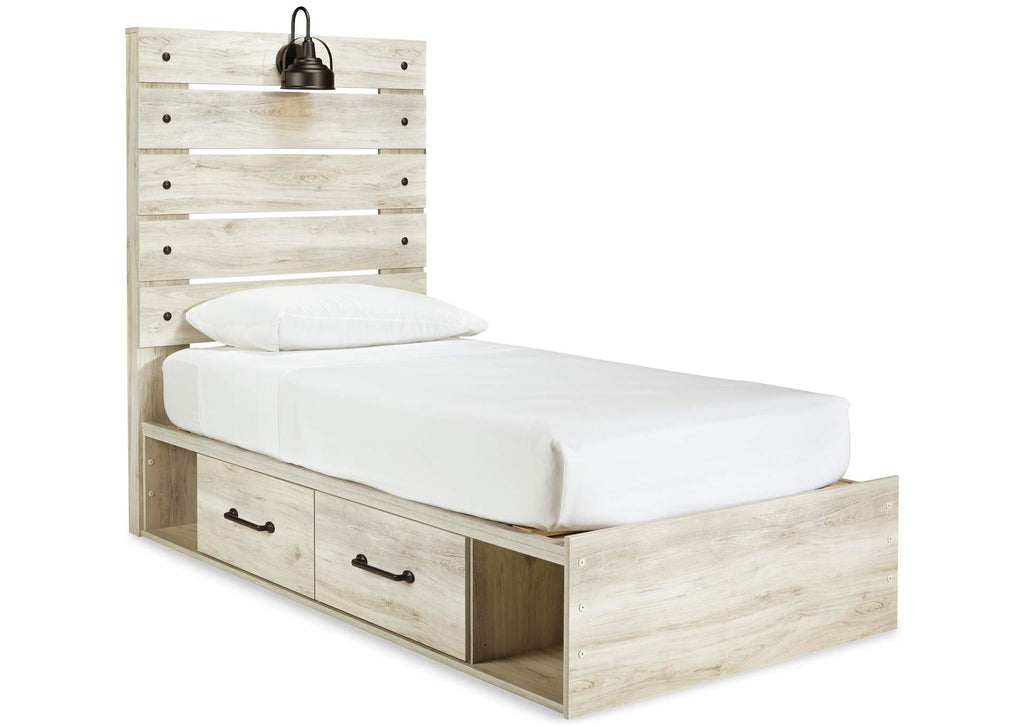 Cambeck Twin Panel Bed with 4 Storage Drawers with Dresser angled view