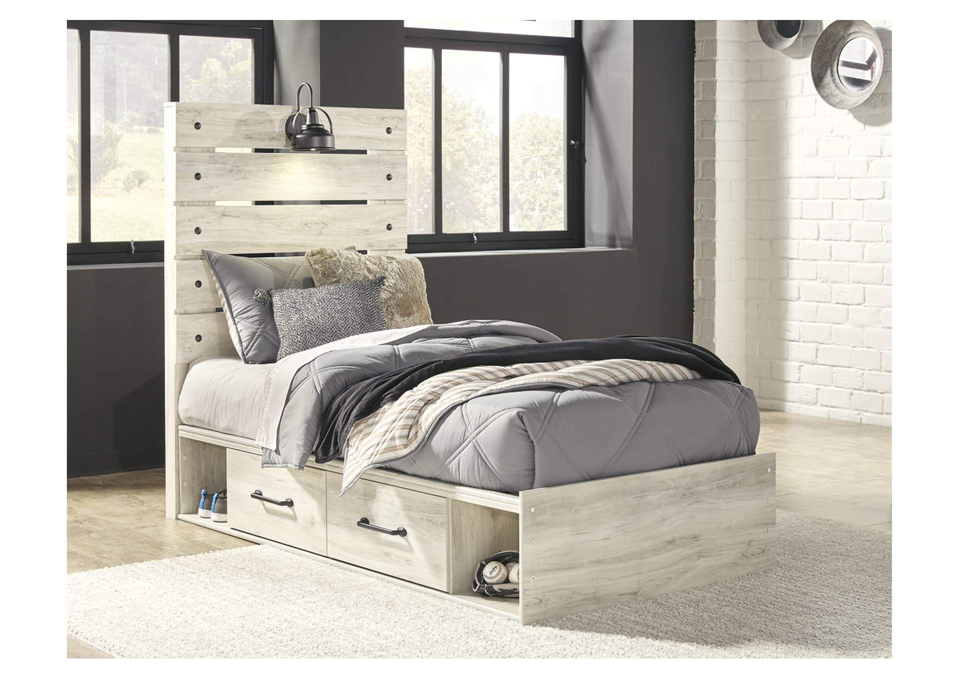 Cambeck Twin Panel Bed with 4 Storage Drawers with Dresser