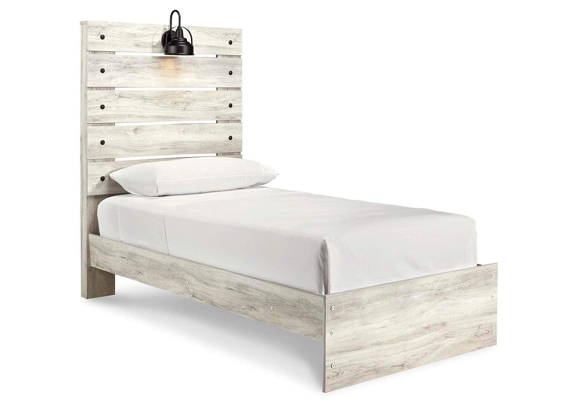 Cambeck Twin Panel Bed with Mirrored Dresser, Chest and Nightstand angled view