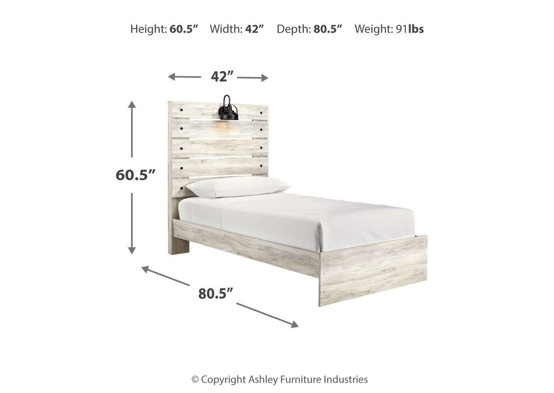 Cambeck Twin Panel Bed with Mirrored Dresser, Chest and Nightstand dimensions