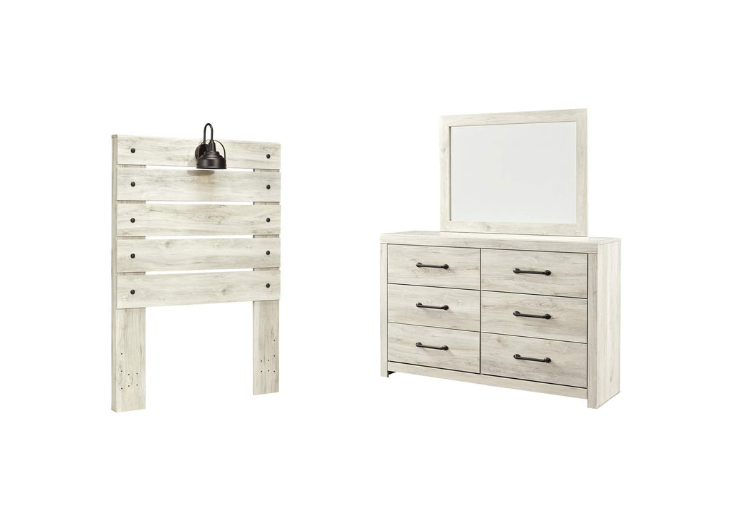 Cambeck Twin Panel Headboard Bed with Mirrored Dresser