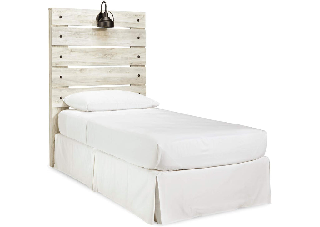 Cambeck Twin Panel Headboard Bed with Mirrored Dresser angled view