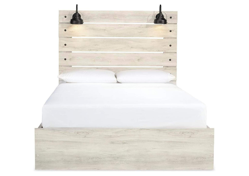 Cambeck Queen Panel Bed with 2 Storage Drawers with Mirrored Dresser and Nightstand front view