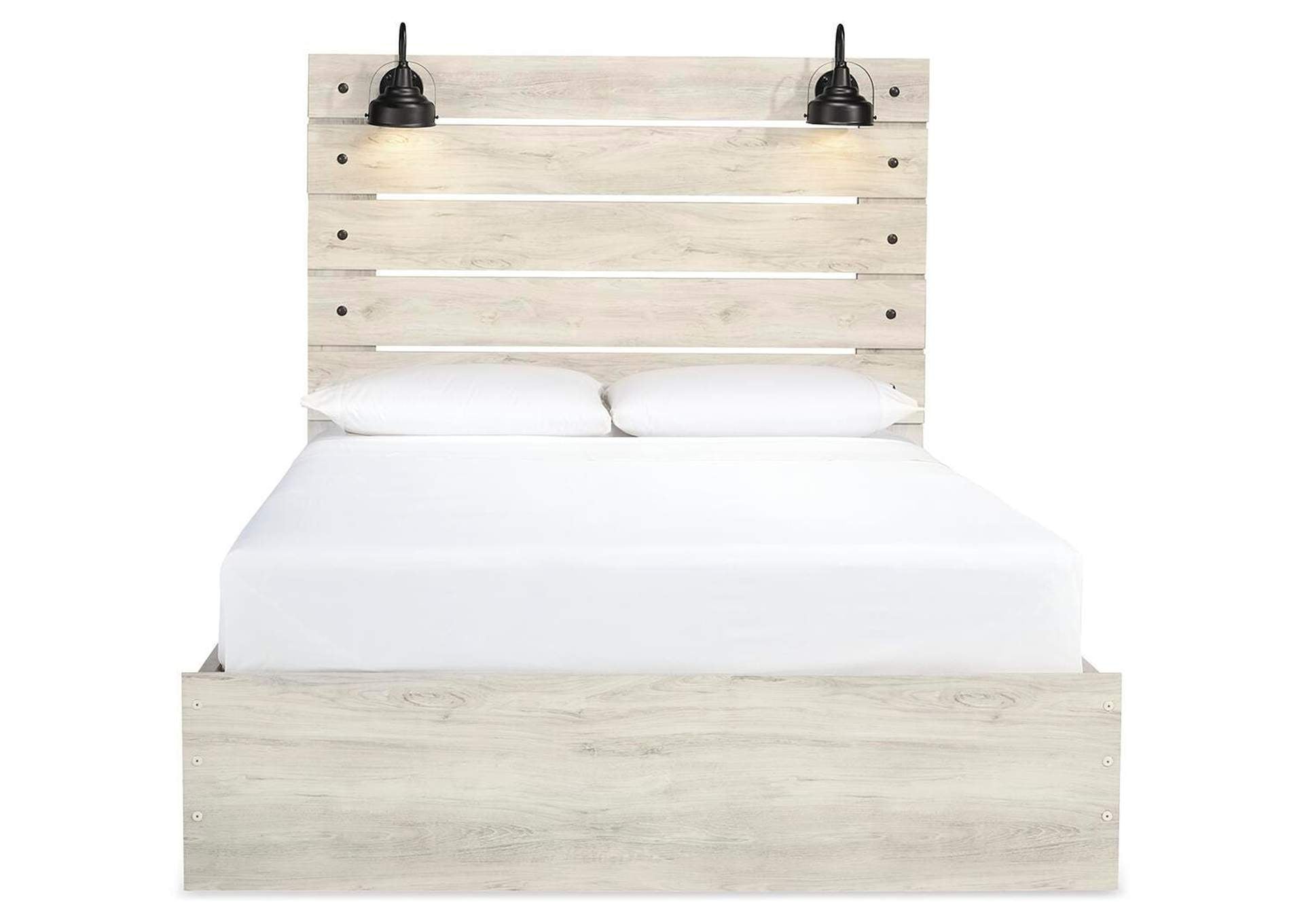 Cambeck Queen Panel Bed with 2 Storage Drawers with Mirrored Dresser and Nightstand front view