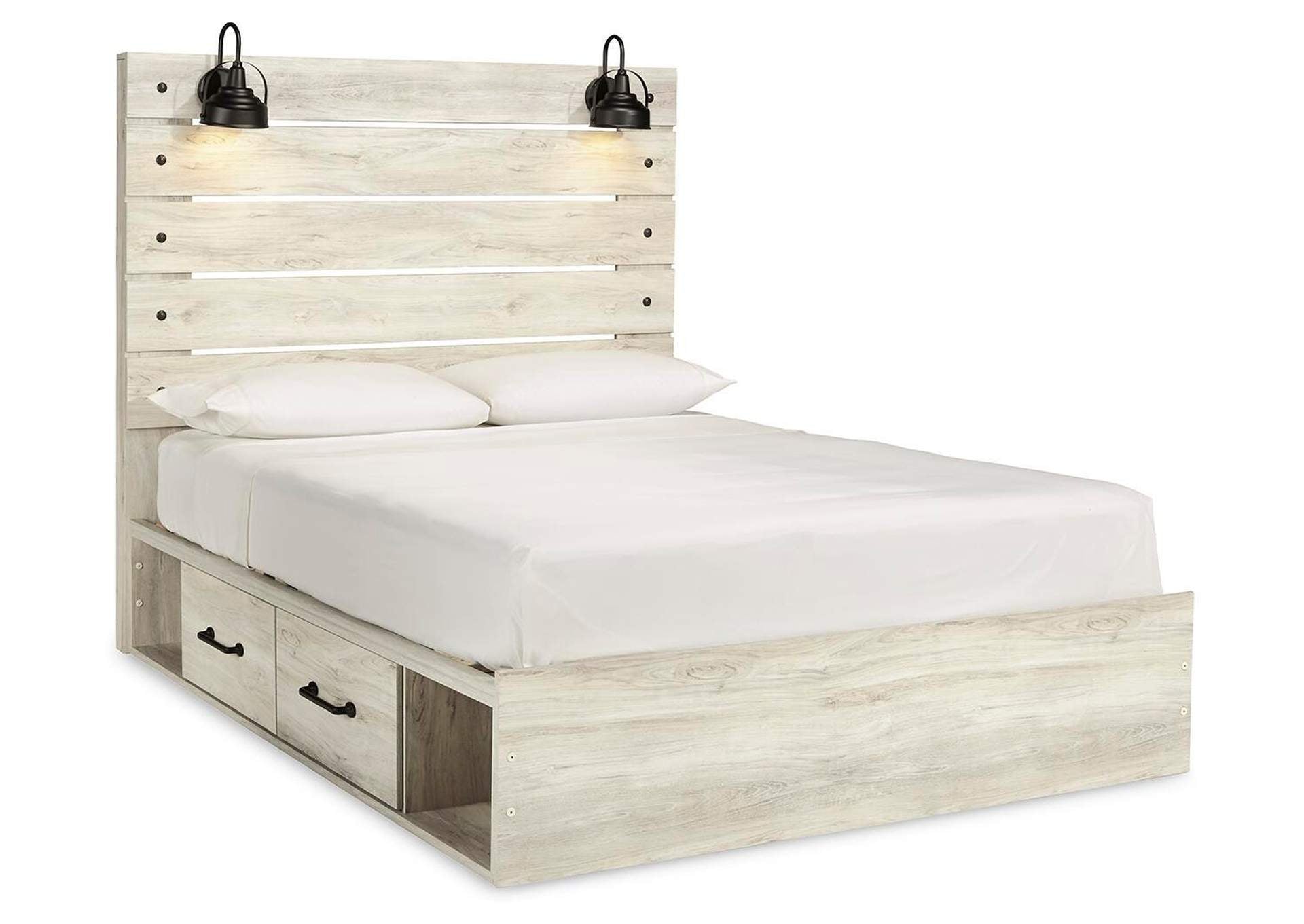 Cambeck Queen Panel Bed with 4 Storage Drawers with Mirrored Dresser