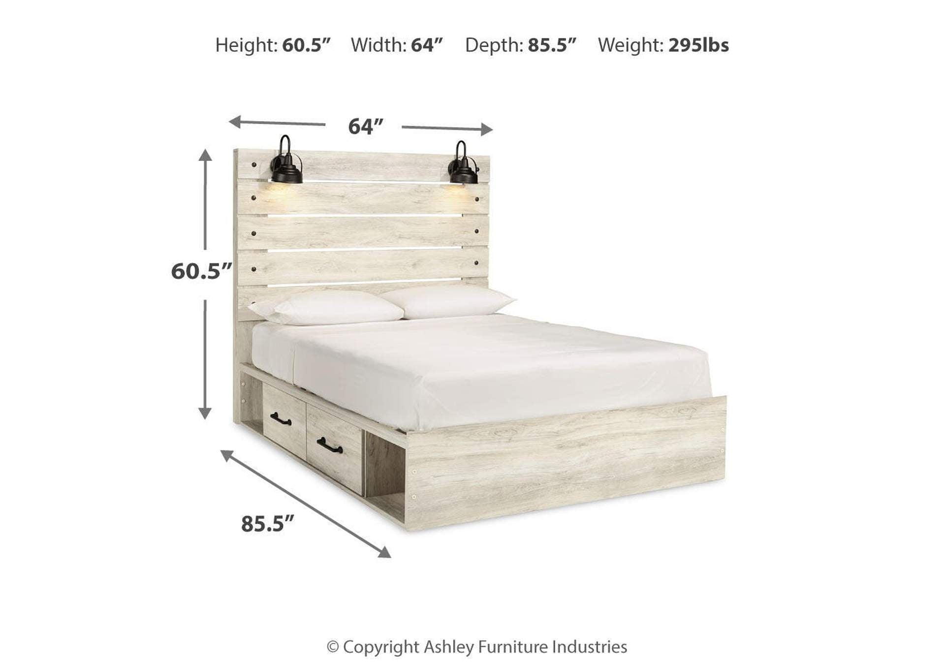 Cambeck Queen Panel Bed with 4 Storage Drawers with Mirrored Dresser dimensions