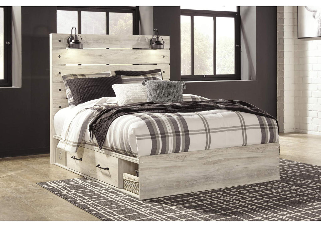 Cambeck Queen Panel Bed with 4 Storage Drawers with Mirrored Dresser, Chest and 2 Nightstands