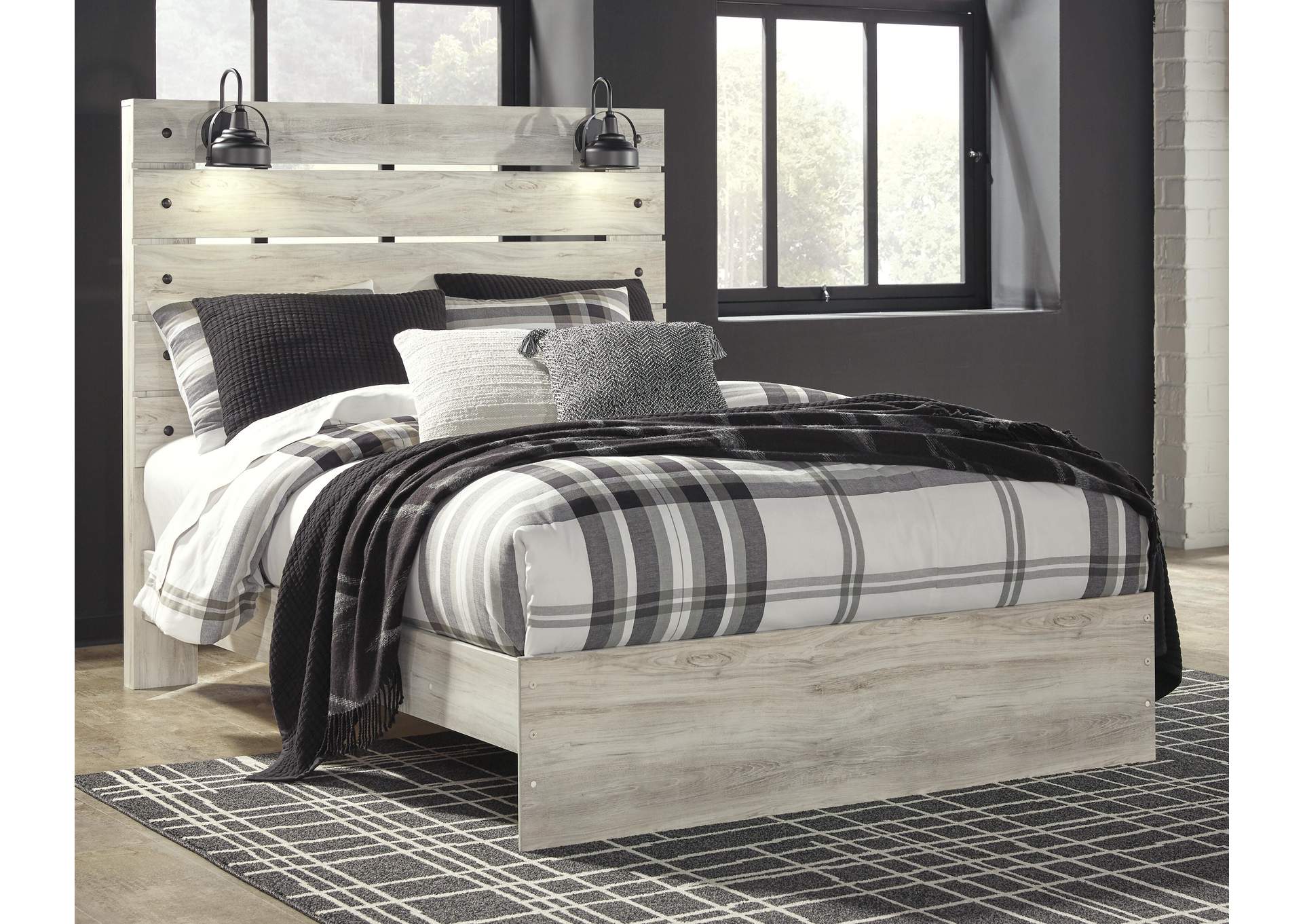 Cambeck Queen Panel Bed with Mirrored Dresser and Chest room view