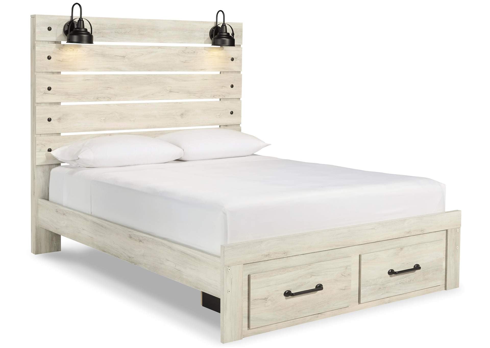 Cambeck Queen Panel Bed with 2 Storage Drawers with Dresser angled view