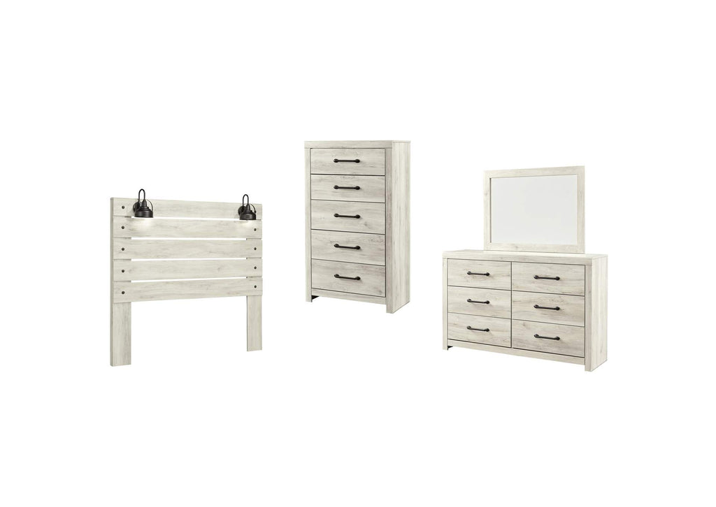 Cambeck Queen Panel Headboard Bed with Mirrored Dresser and Chest
