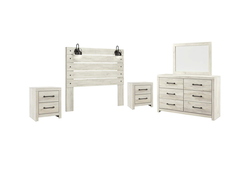Cambeck Queen Panel Headboard Bed with Mirrored Dresser and 2 Nightstands