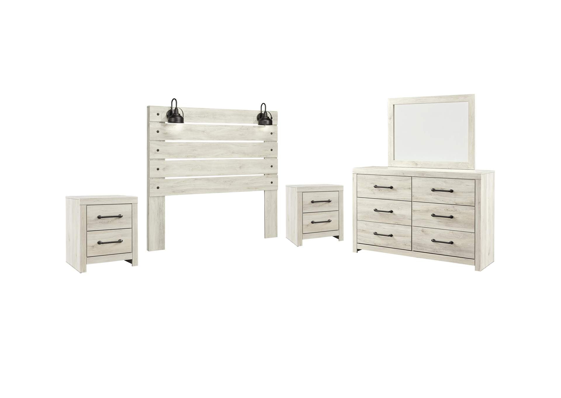 Cambeck Queen Panel Headboard Bed with Mirrored Dresser and 2 Nightstands