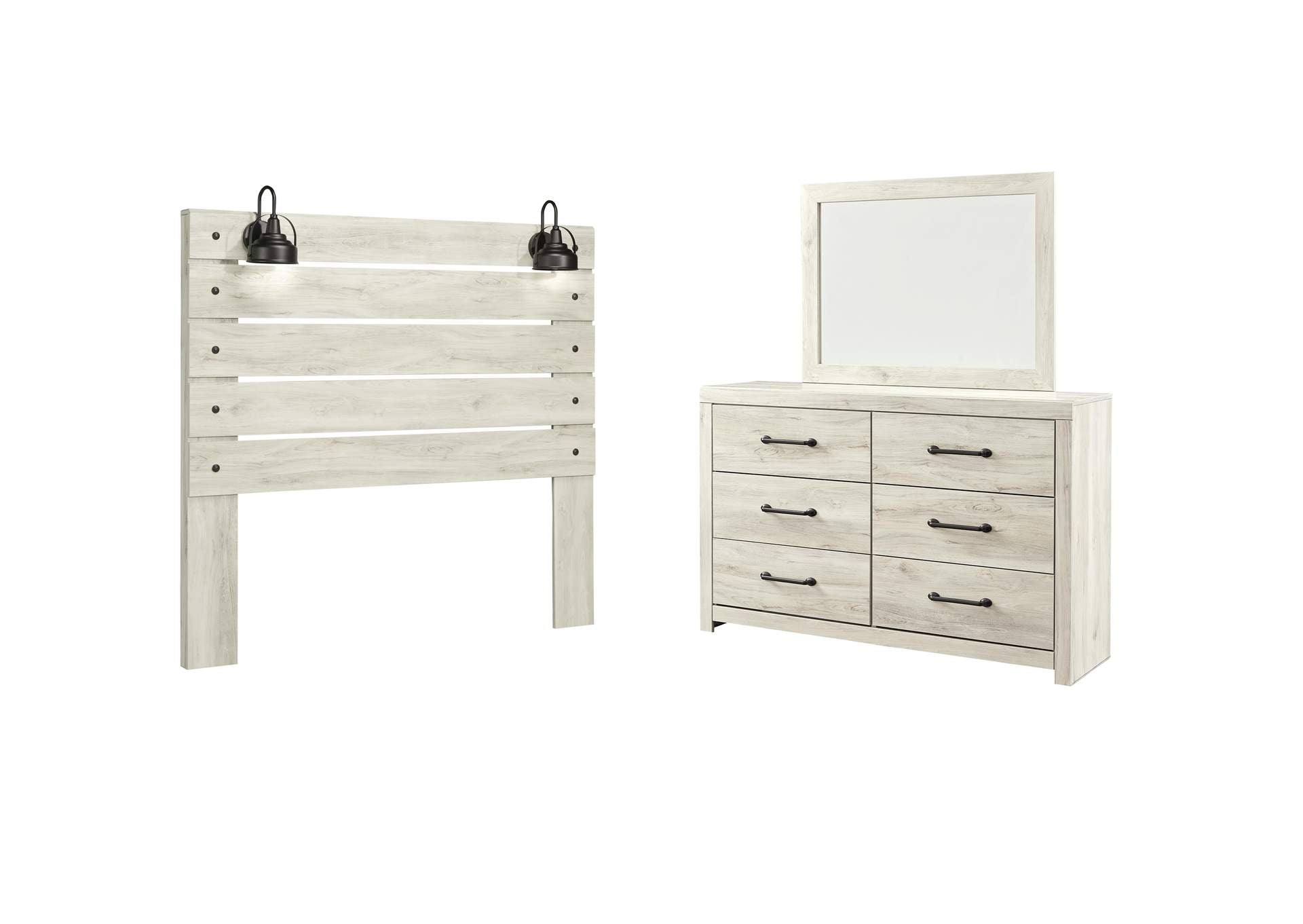 Cambeck Queen Panel Headboard Bed with Mirrored Dresser