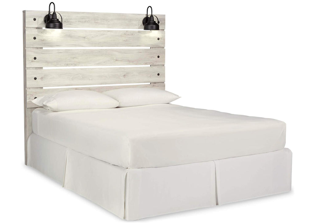 Cambeck Queen Panel Headboard Bed with Mirrored Dresser angled view