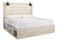 Cambeck King Panel Bed with 2 Storage Drawers with Mirrored Dresser and Chest