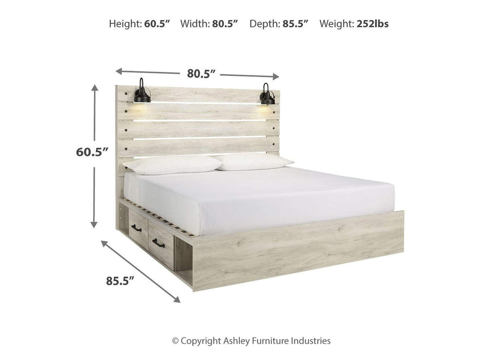 Cambeck King Panel Bed with 2 Storage Drawers with Mirrored Dresser and Nightstand dimensions