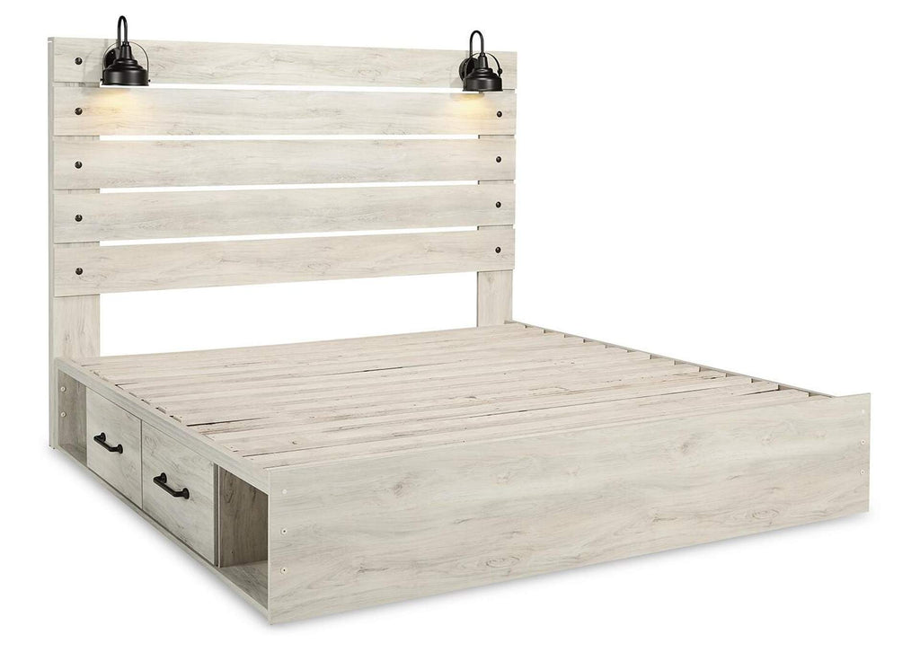Cambeck King Panel Bed with 2 Storage Drawers with Mirrored Dresser and Nightstand