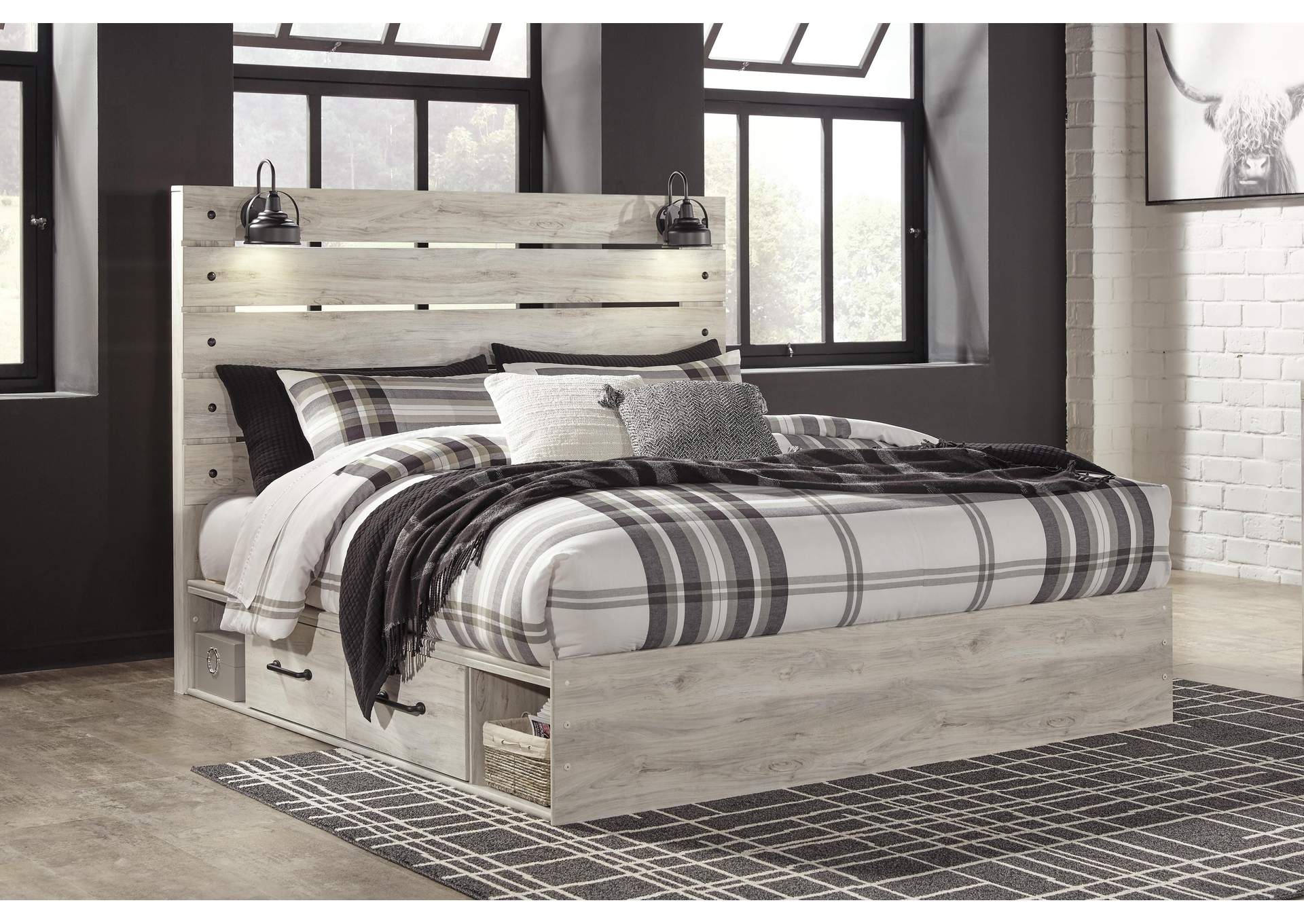 Cambeck King Panel Bed with 2 Storage Drawers with Dresser