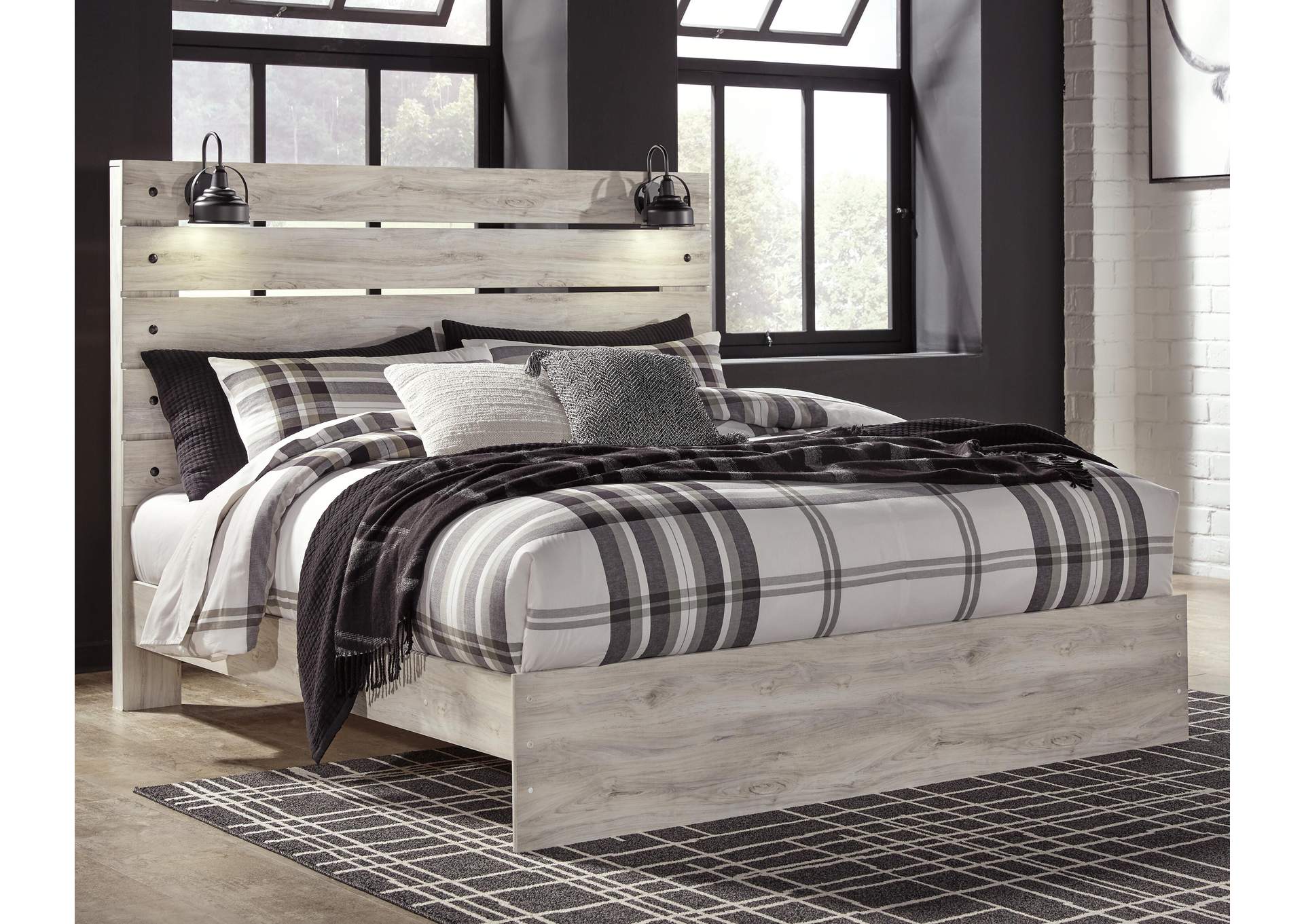 Cambeck King Panel Bed with Mirrored Dresser and 2 Nightstands room view