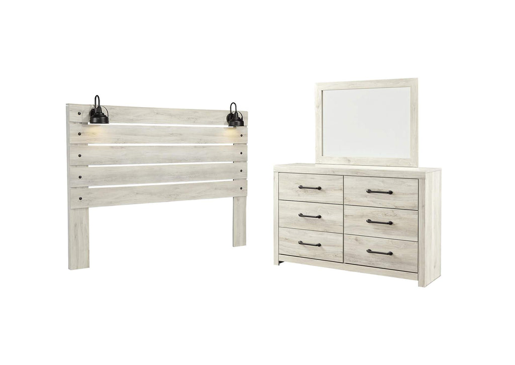 Cambeck King Panel Headboard Bed with Mirrored Dresser