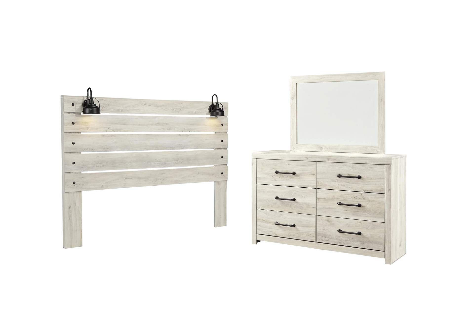 Cambeck King Panel Headboard Bed with Mirrored Dresser