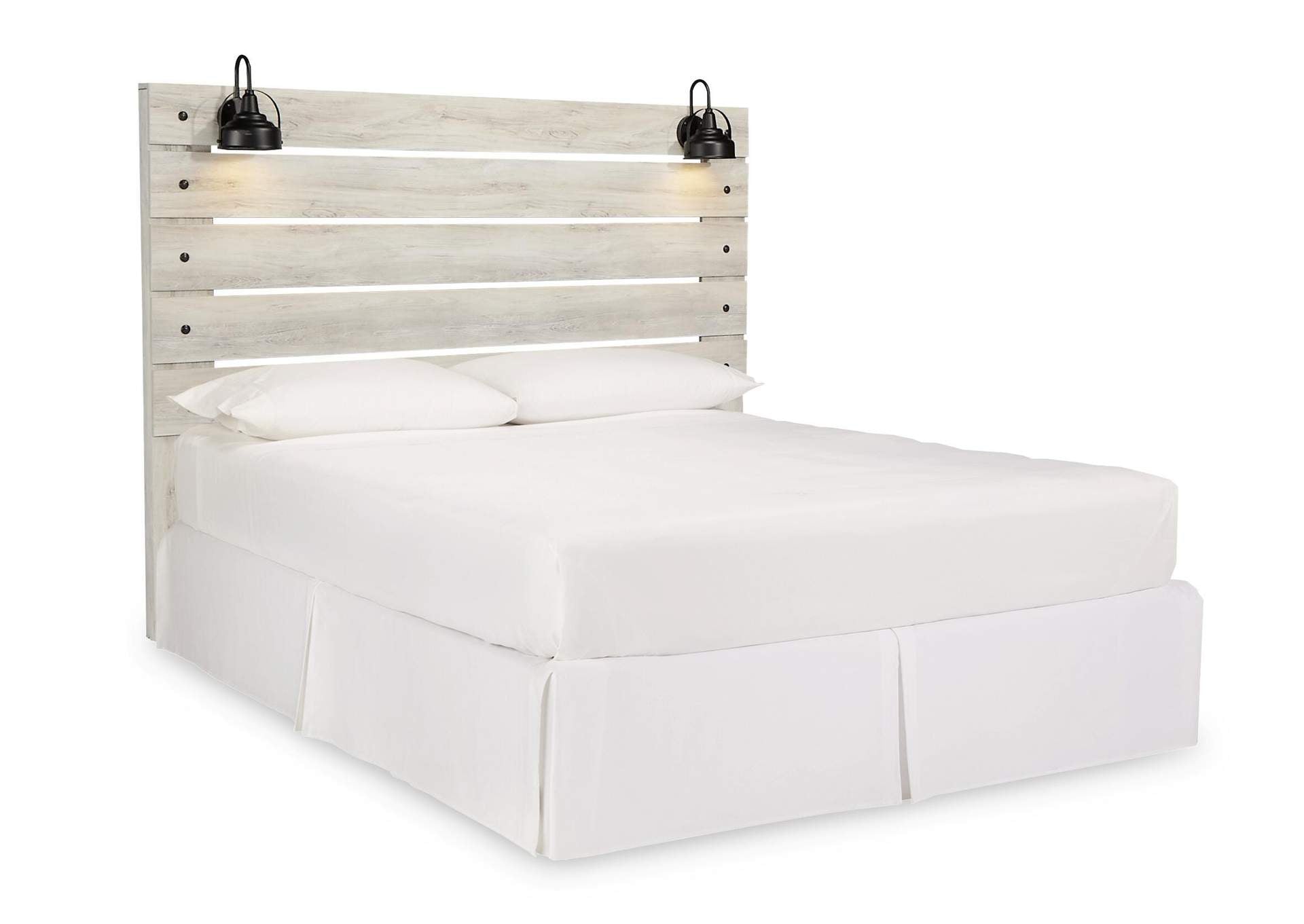 Cambeck King Panel Headboard Bed with Mirrored Dresser angled view