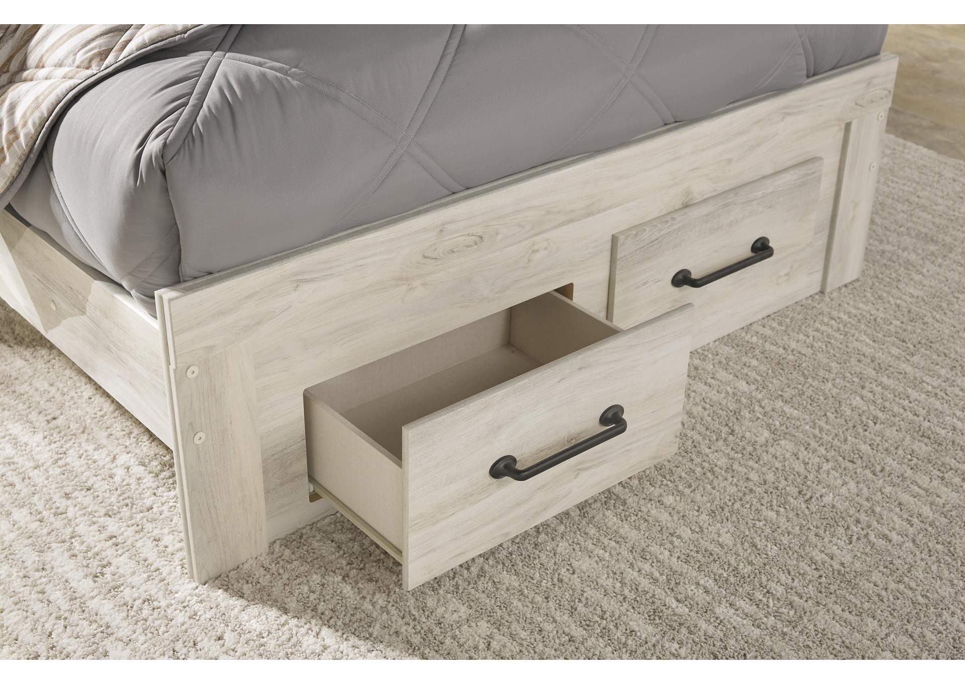 Cambeck Full Panel Bed with 4 Storage Drawers with Mirrored Dresser, Chest and Nightstand detail