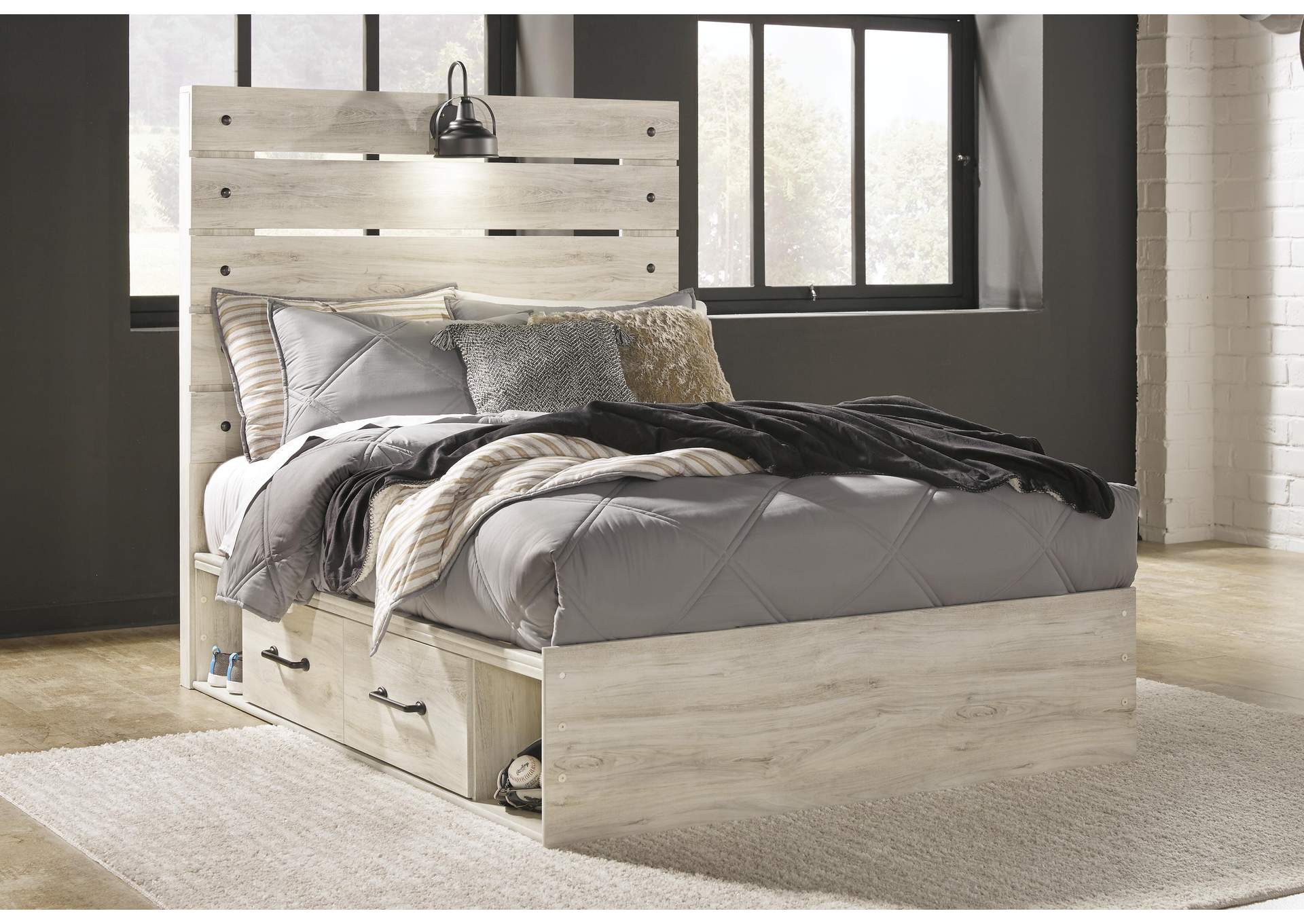 Cambeck Full Panel Bed with 4 Storage Drawers with Dresser