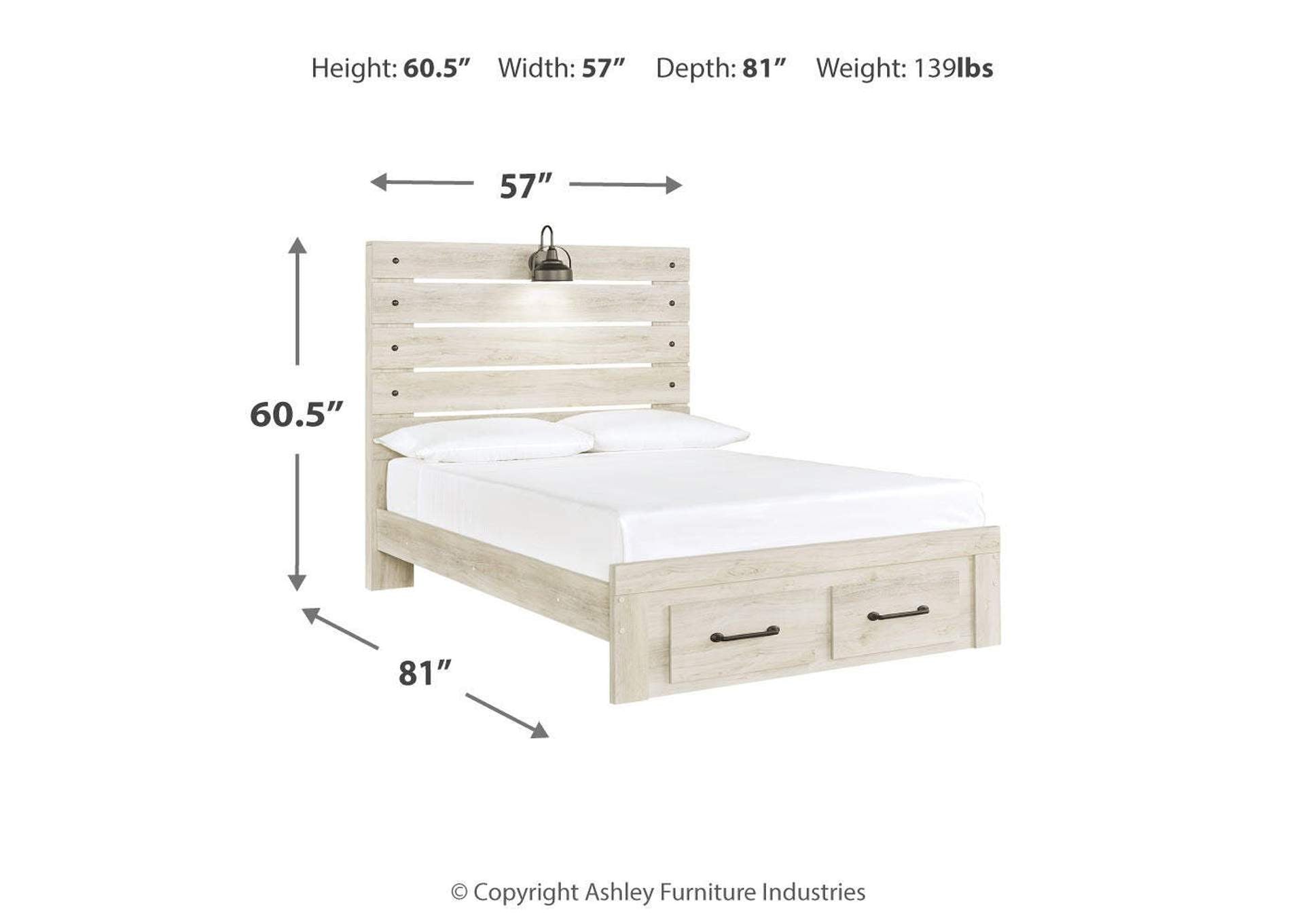 Cambeck Full Panel Bed with 2 Storage Drawers dimensions