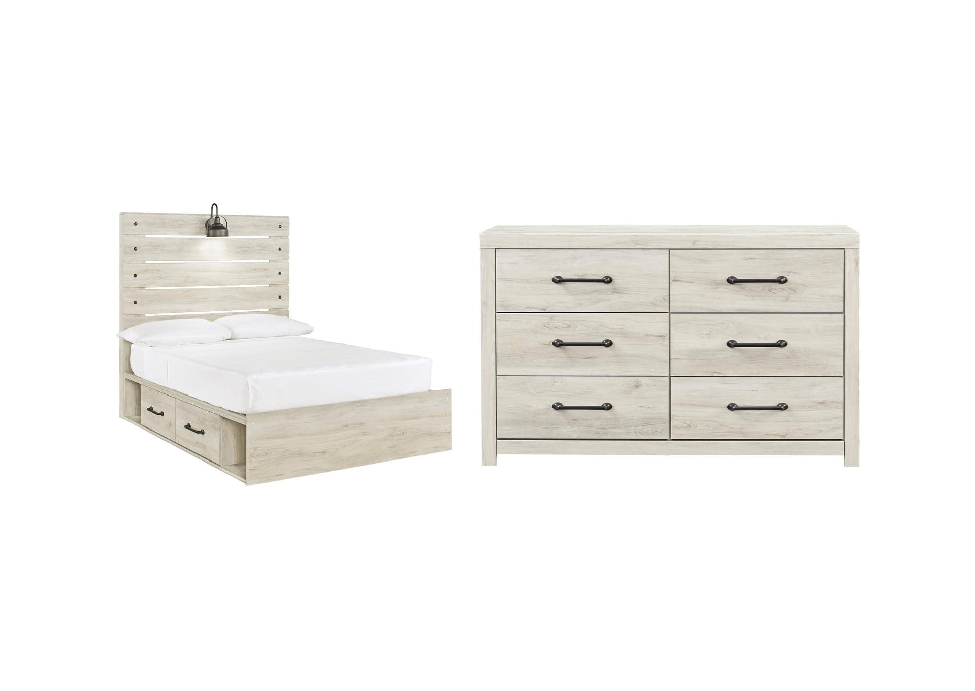 Cambeck Full Panel Bed with 2 Storage Drawers with Dresser