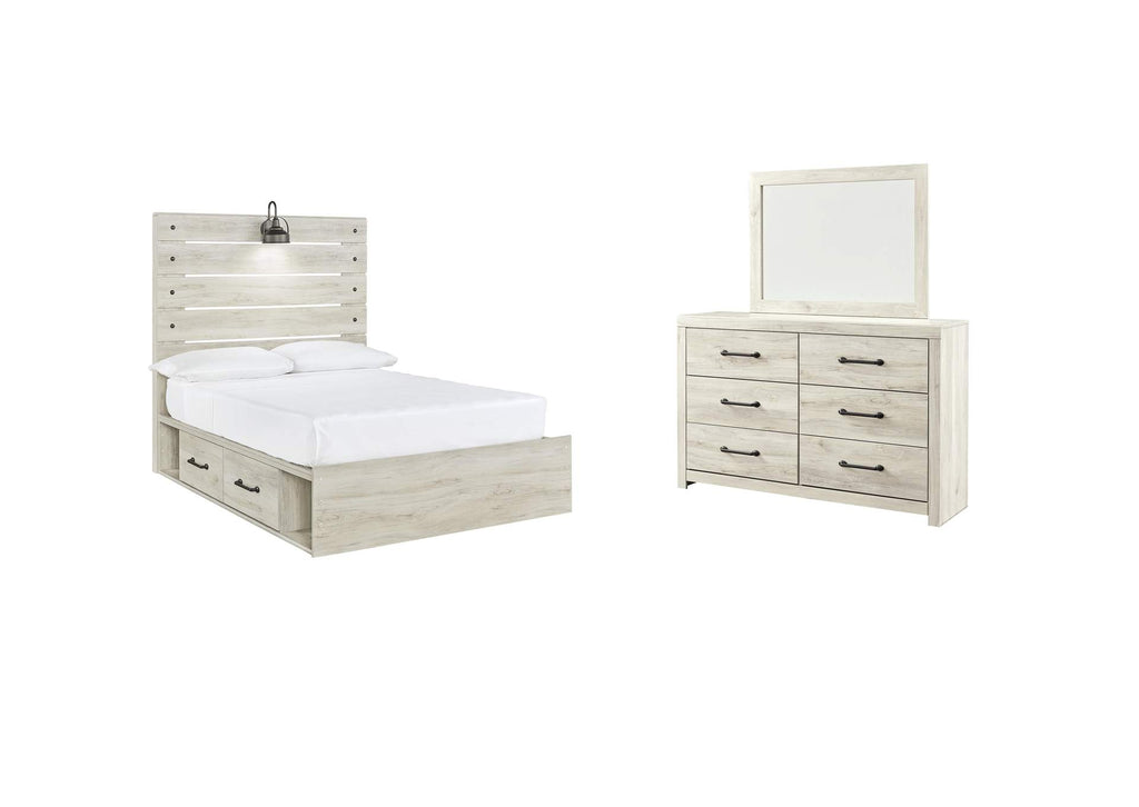 Cambeck Full Panel Bed with 2 Storage Drawers with Mirrored Dresser