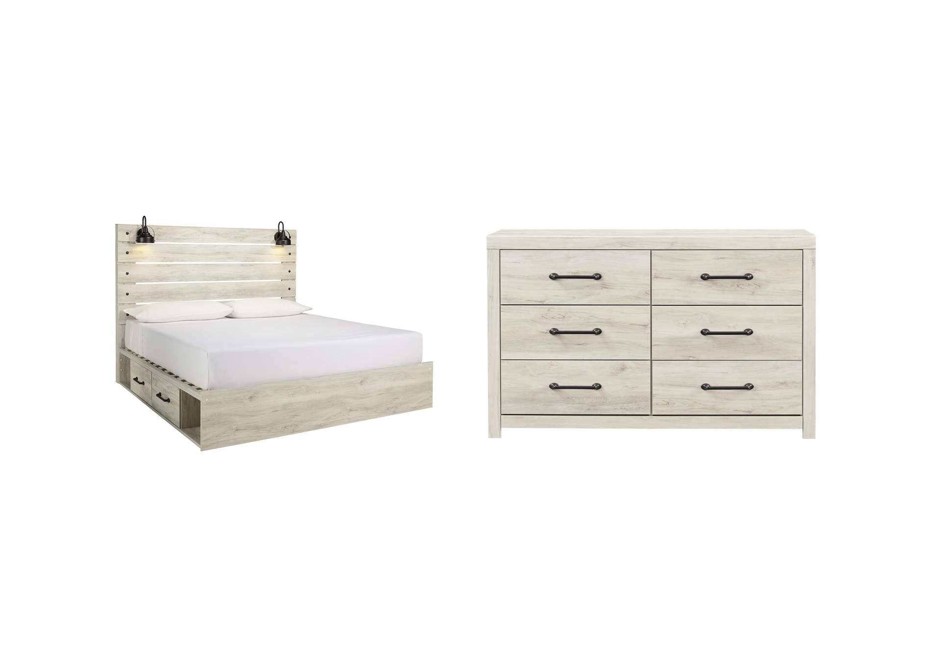 Cambeck King Panel Bed with 2 Storage Drawers with Dresser