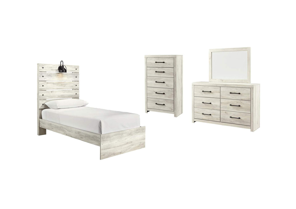 Cambeck Twin Panel Bed with Mirrored Dresser and Chest